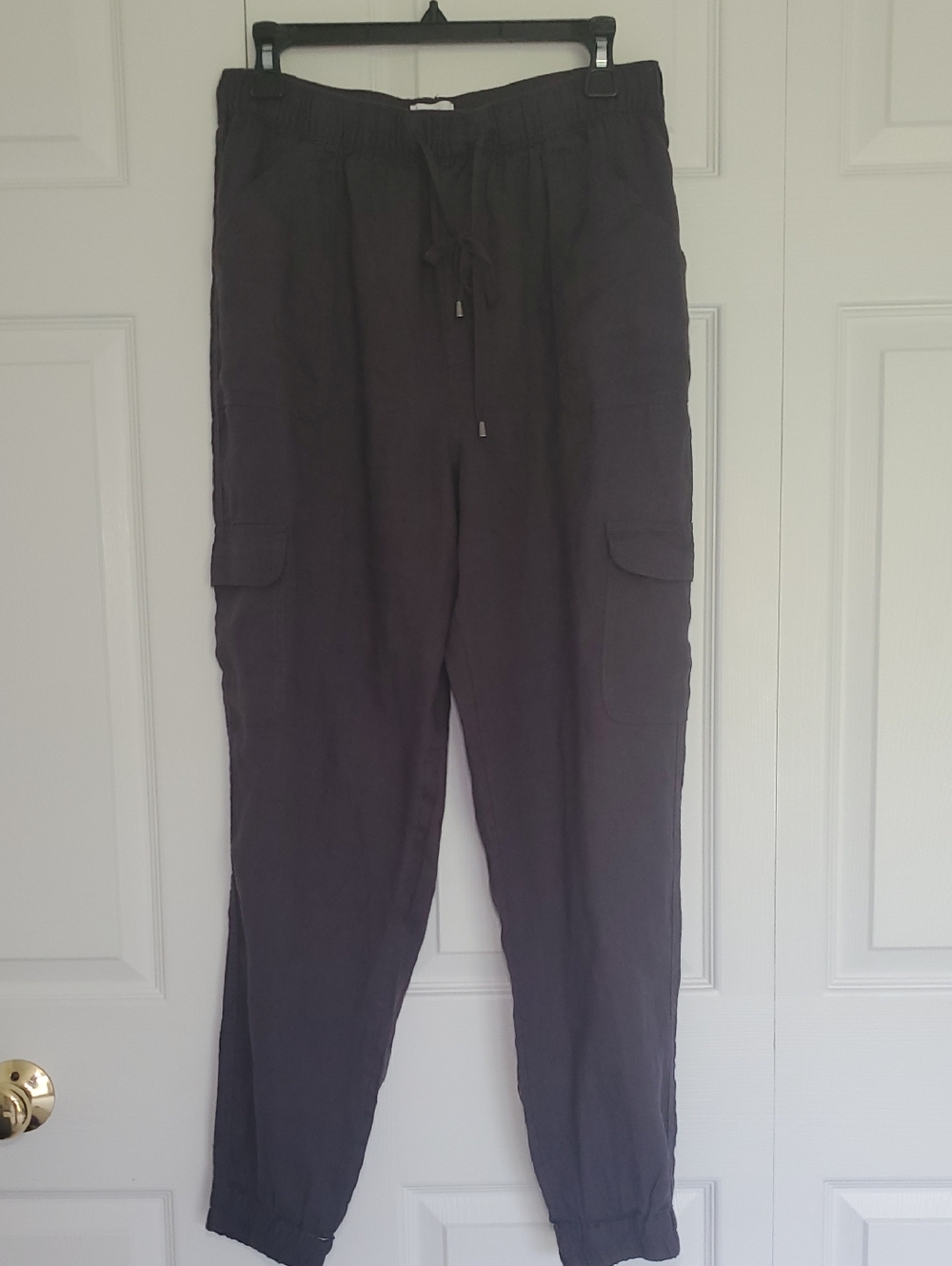 Linen Joggers, Drawstring With Cargo Pockets, M, Blue, Nicole Miller